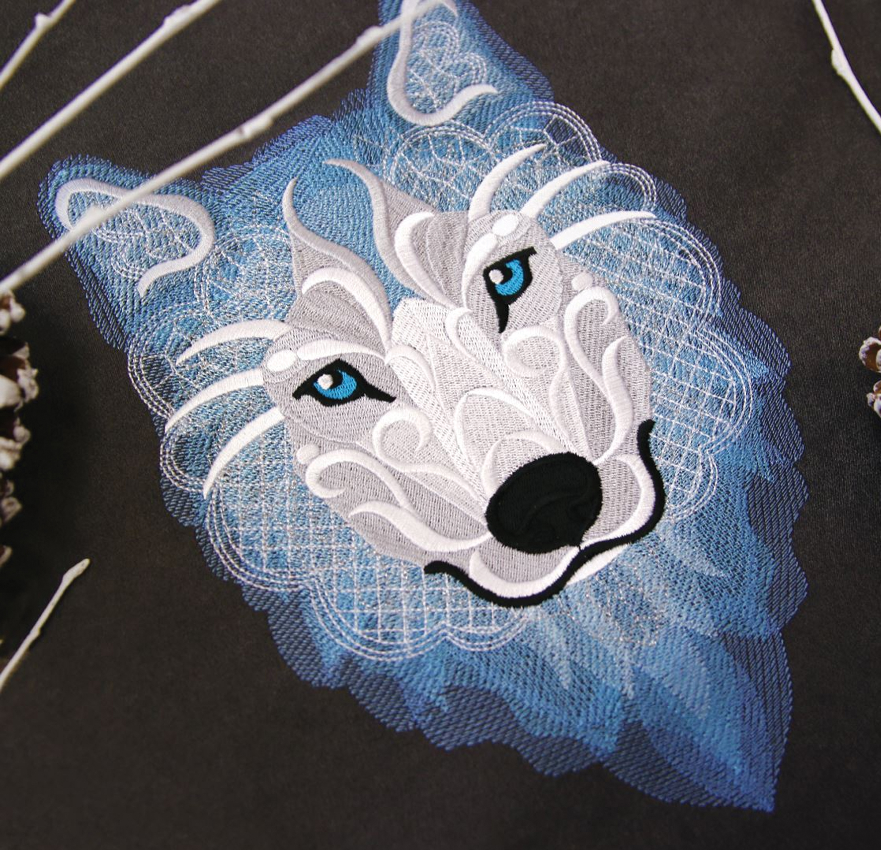 Winter Wolf — finished embroidery